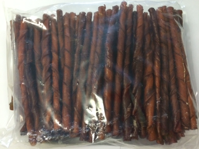 100PK BEEF HIDE RAWHIDE TWIST STICKS 5 INCH - Click Image to Close