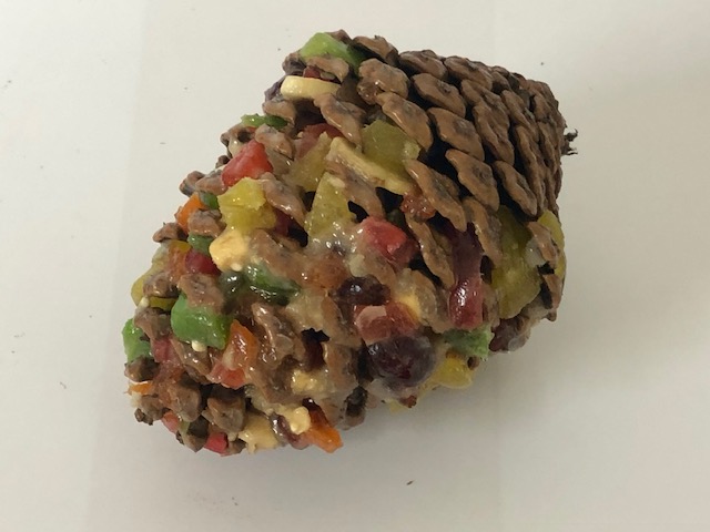 Small pinecone seed treat w fruit mix & hook Small pinecone seed treat w fruit mix & hook